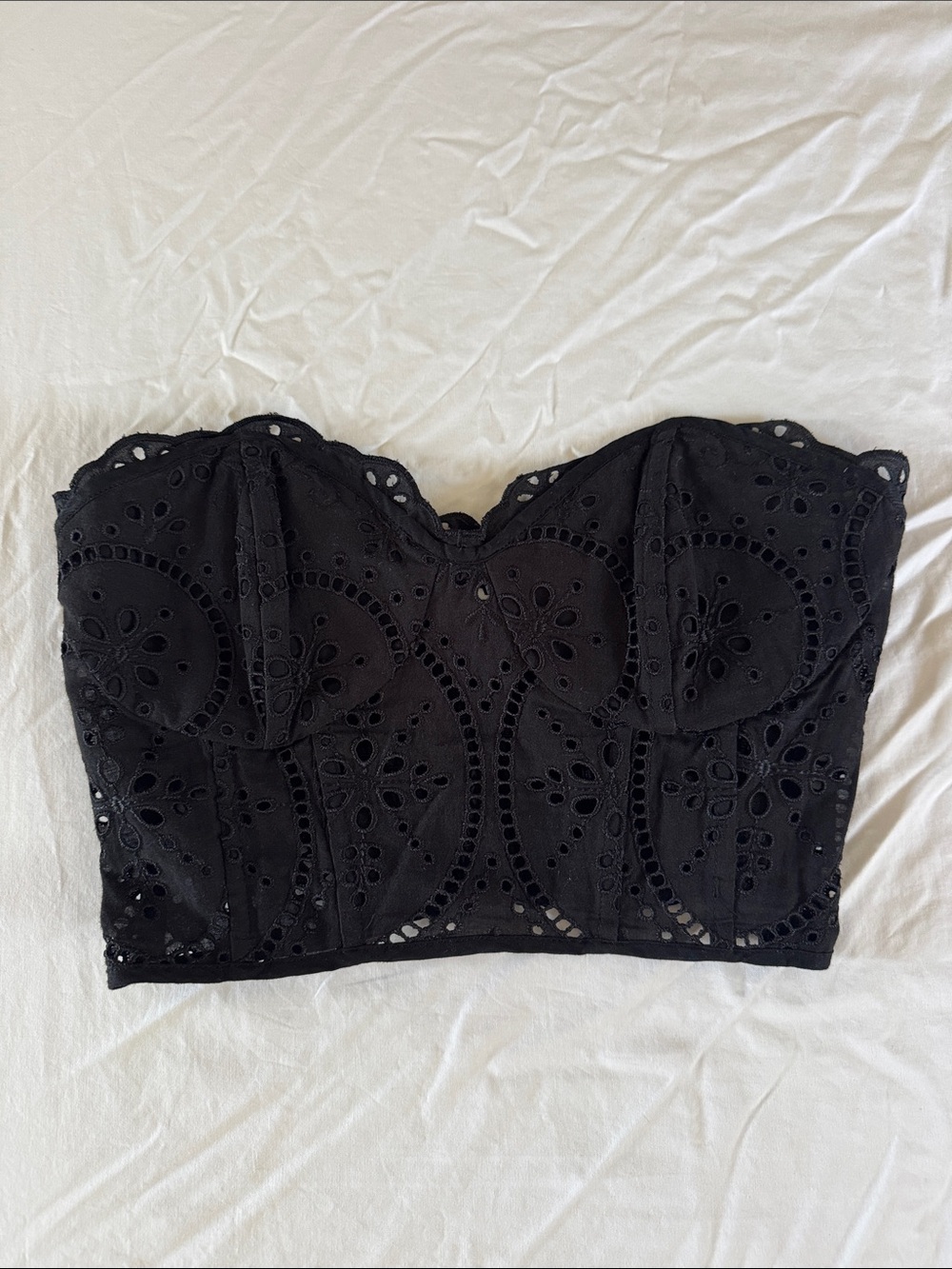 Black Eyelet Strapless Bustier Crop Top
